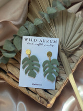 Load image into Gallery viewer, Olive Textured Monstera Dangles