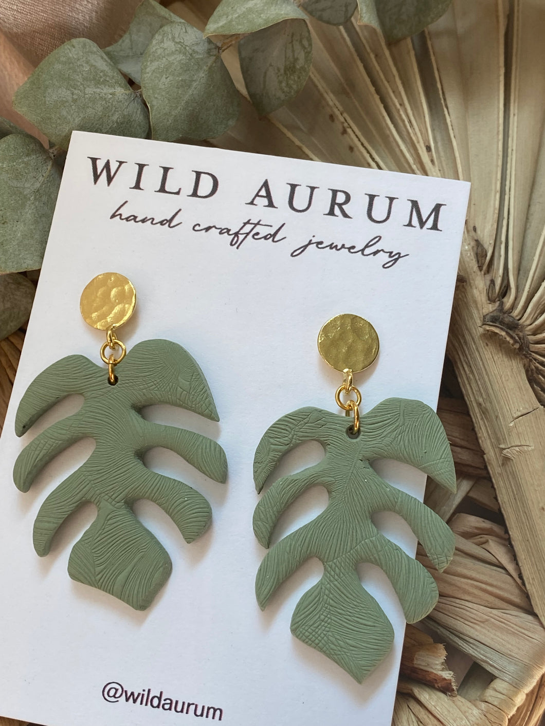 Olive Textured Monstera Dangles